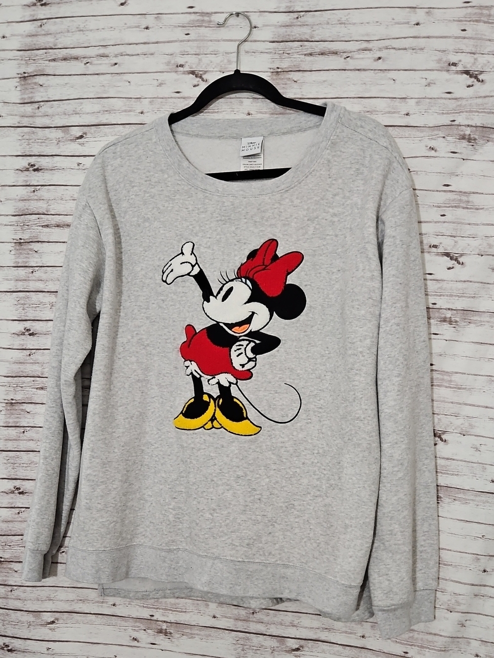 Disney Gray Crewneck Sweatshirt with Minnie Graphic and Red Bow